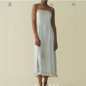 Doen Pale Blue Slip Maxi Dress with Lace Trim